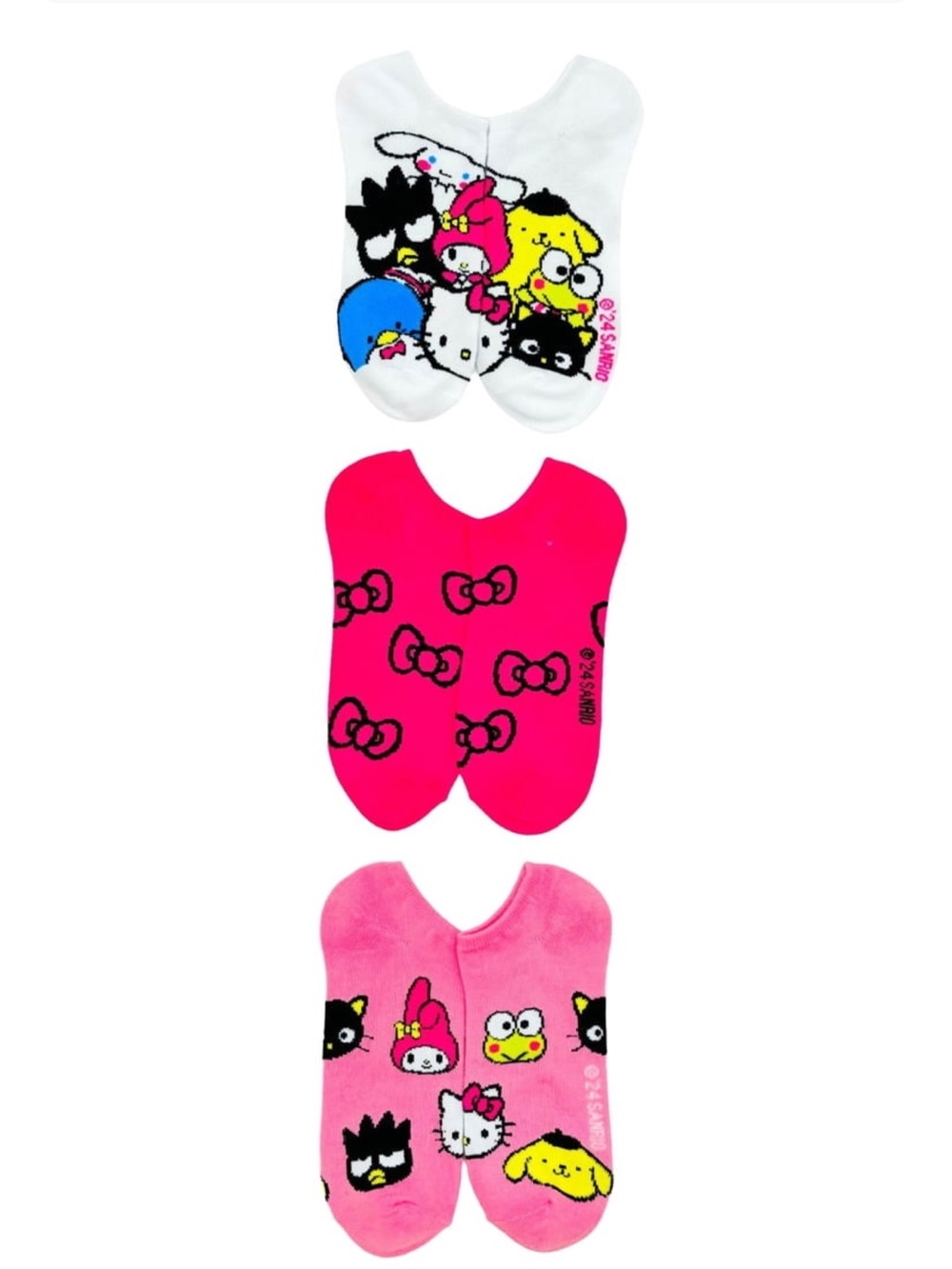 Sanrio No-Show Sock Trio - White, Hot Pink, Light Pink